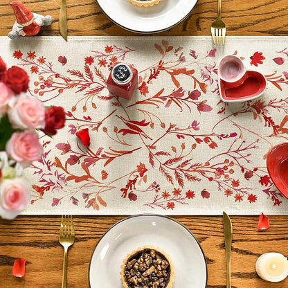 Artoid Mode Floral Leaves Valentine's Table Runner, Wild Flowers Seasonal - Image 7