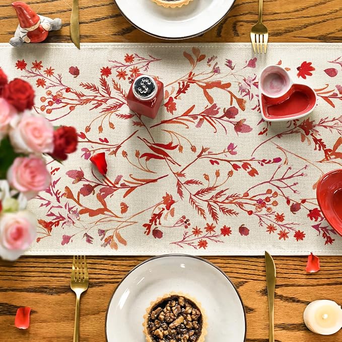 Artoid Mode Floral Leaves Valentine's Table Runner, Wild Flowers Seasonal - Image 7