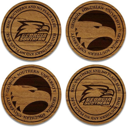 LazerEdge Wooden Coaster Set - 120+ University Designs Hand Crafted from Cherry Wood - Officially Licensed Product - 4-Pack (Georgia Southern Eagles)