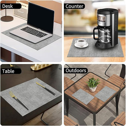 homing Faux Leather Heat Resistant Placemats 12 Packs, Waterproof Wipeable Dining PU Place Mats for Indoor & Outdoor, Easy to Clean, Light Grey