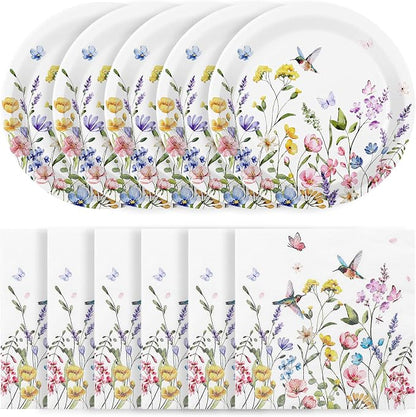 50 Pcs Wildflower Paper Plates and Napkins, Floral Party Decorations | 7 Inch by NatNarr
