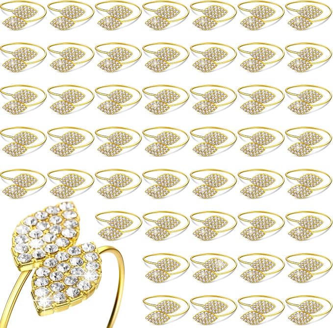 Hotop Gold Napkin Rings Gold Table Decoration, Leaves Napkin Rings, by HOTOP
