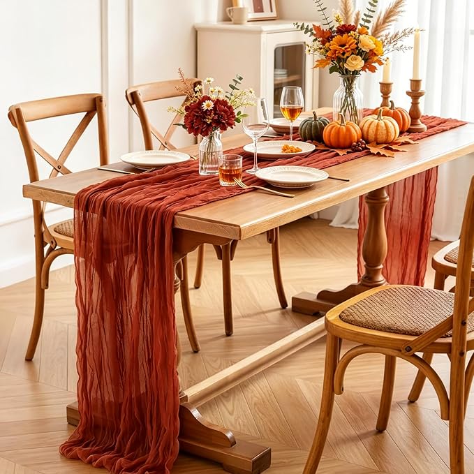 3Pcs Fall Table Runner, 10FT Thanksgiving Cheesecloth Table Runner 35*120inch - Image 4