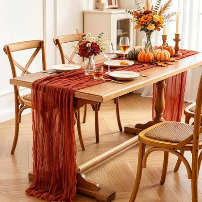 6Pcs Fall Table Runner, 10FT Thanksgiving Cheesecloth Table Runner 35*120inch - Image 4
