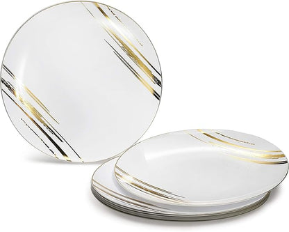 " OCCASIONS " 240 Plates Pack,(120 Guests) Premium Wedding Party Disposable Plastic Plates Set -120 x 10.25'' Dinner + 120 x 7.5'' Salad/Dessert (Dali, White & Gold)