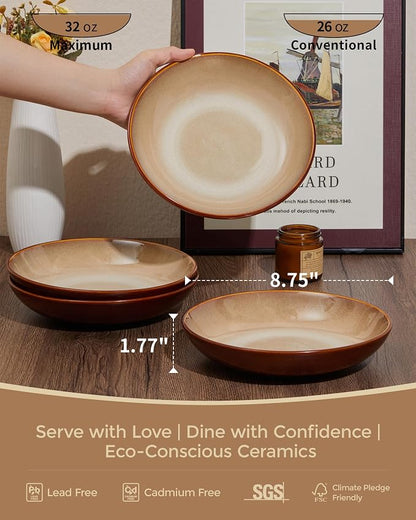 Ceramic 32 Oz Pasta Bowls, 8.75 Inch Reactive Glaze Pasta Bowl Set of 4 - Image 2