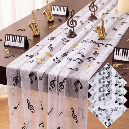 4 Pcs Music Notes Table Runner 29 x 70 Inch Glitter Black Musical Note Tulle by Windkream