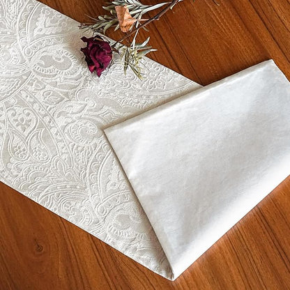 Waterproof Jacquard Table Runner, Milky White, 12x108 Inches | Modern Thick - Image 2
