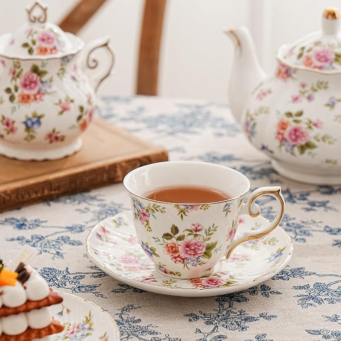 Agyiuns tea cups and saucers ceramic coffee mug 6oz set of 4 - Image 4