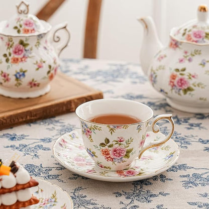 Agyiuns tea cups and saucers ceramic coffee mug 6oz set of 4 - Image 4