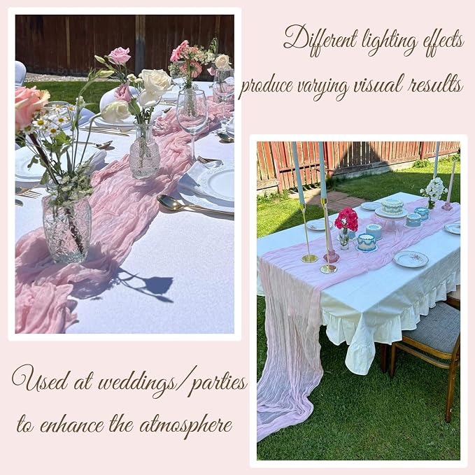 Light Pink Cheesecloth Table Runner 35 x 157 Inch Boho Gauze Table Runner - Image 7