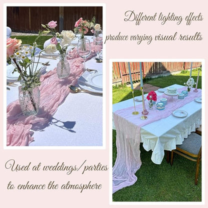 Light Pink Cheesecloth Table Runner 35 x 157 Inch Boho Gauze Table Runner - Image 7