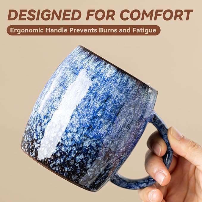 Sakura Blue Reactive Glaze Ceramic Coffee Mug - 14 oz Unique Mug - Image 6