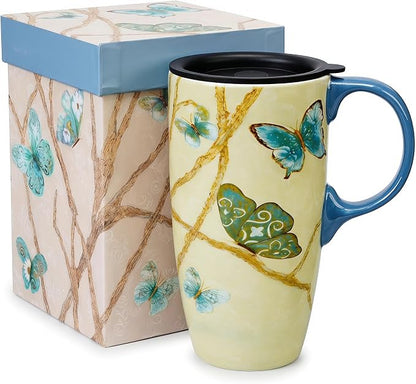 Topadorn 17oz Blue Butterfly Ceramic Coffee Mug by Topadorn