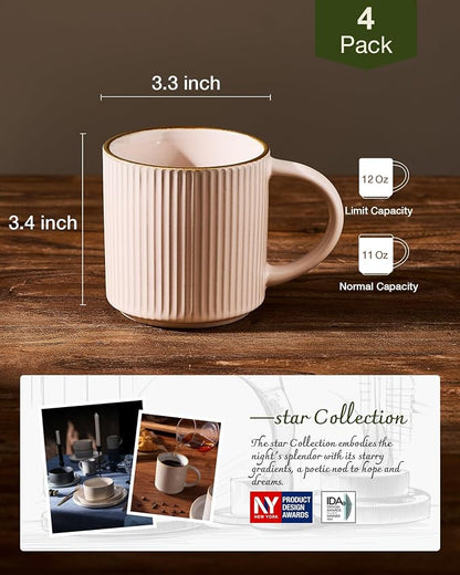 famiware Star Coffee Mug Set for 4, Handcrafted 12 oz Ceramic Stoneware Mugs - Image 4