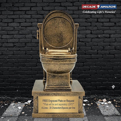 Decade Awards Action Pedestal Gold Toilet Bowl Trophy with Optional Inserts - Custom Engraved Plate On Request (7 Inch Tall)