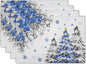 Giwawa Christmas Placemats Set of 4 Blue Grey Xmas Trees Balls Linen Place Mat 12"x18" Winter Poinsettia Floral Snowflakes Stain Resistant Table Mats for Kitchen Dining Holiday Party Decor