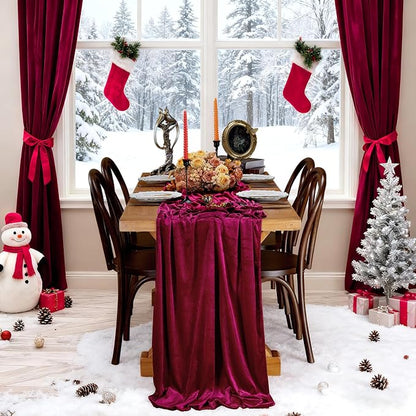 Burgundy Velvet Table Runner 29x120 Inch Luxury Retro Christmas Runners | 3 by SoarDream
