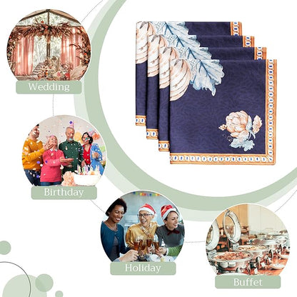 Maison d' Hermine Cloth Napkins Set of 4 100% Cotton for Thanksgiving Christmas Decorations Everyday Reusable Square Fall Napkins Cloth Washable Dinner Party (Pumpkin Blues, 20"x20")