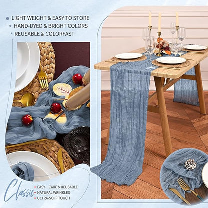 30 Pack Cheesecloth Table Runner 10FT Dusty Blue Table Runner Boho Gauze Cheese - Image 5