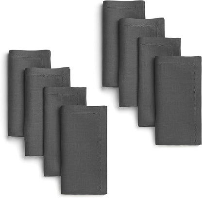 D'Moksha Homes Charcoal Grey Linen Napkins Set of 8 - Classic Hemstitch 100% Pure Linen Hemstitch Dinner Napkins 20 x 20 Inch for Spring, Easter - Handcrafted and Machine Washable