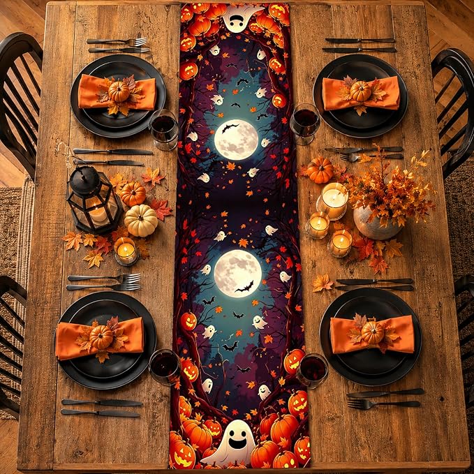 13x72in Halloween Table Runner, Pumpkin Ghost Halloween Decor - Image 6