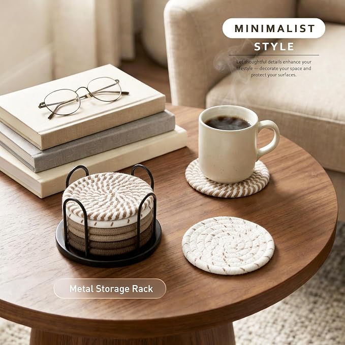 Lazebox Coasters Set of 8 for Drinks, 4 Inch Large Coasters for Coffee Table - Image 2