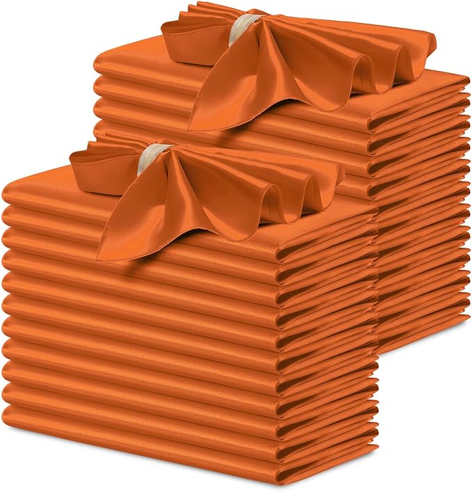 P Pothuiny 24 Pcs Burnt Orange Satin Napkins 17x17 in, Satin Cloth Napkins | by P+Pothuiny