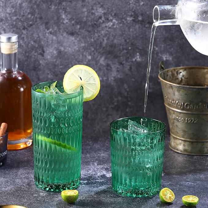 Loivttvv Glassware Drinking Glasses Set of 8, 14 oz Highball Glasses & 10 oz - Image 4