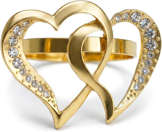 Gold Napkin Rings Set of 12 – Heart Design – Romantic Napkin Ring Holders by HUVOTOSIUS