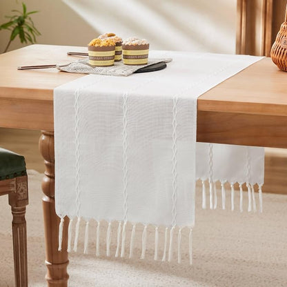 Braided Farmhouse Table Runner, Braided White 13x36 Inch, Cotton Linen Table by Unknown