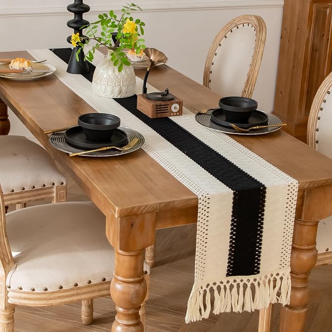EMMTEEY Boho Table Runner with Tassels 36 Inches Long, Scratch & Heat Resistant - Image 3
