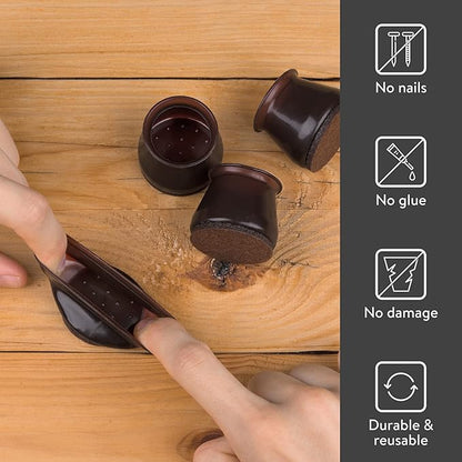 Aneaseit Chair Leg Floor Protectors - 16 pcs Dark Walnut - Felt Bottom Silicone Pads for Hardwood Floors & Furniture Feet - Rubber Caps for Chairs - Medium