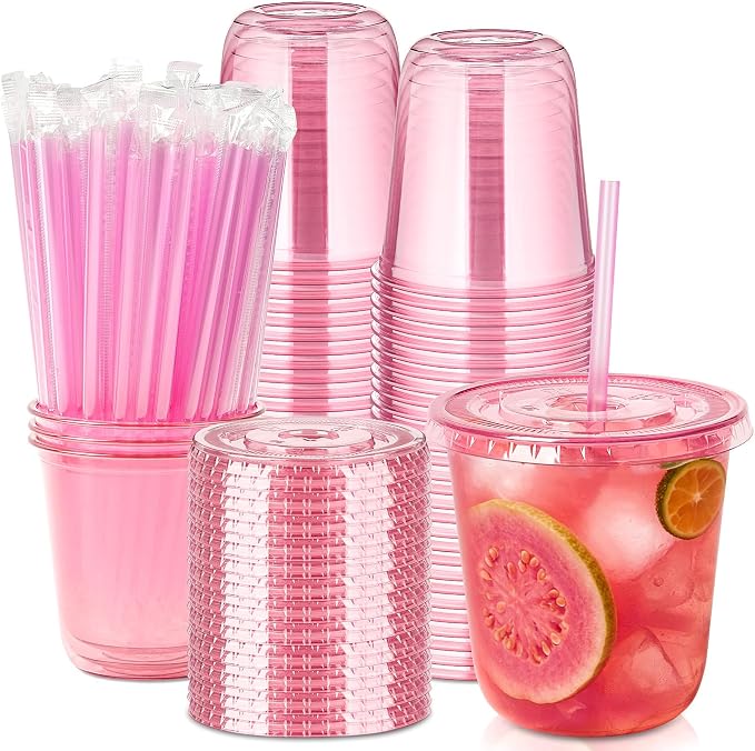 50 Sets - 12oz Pink Plastic Cups by Jycnolm