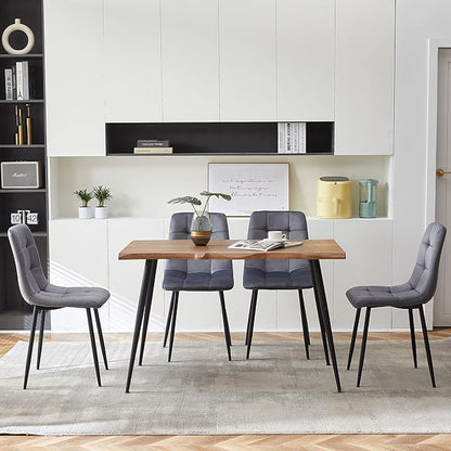 Rectangular Dining Table Set with Upholstered Chairs - Modern Kitchen Table and Chairs Set of 4 for Small Spaces - Grey