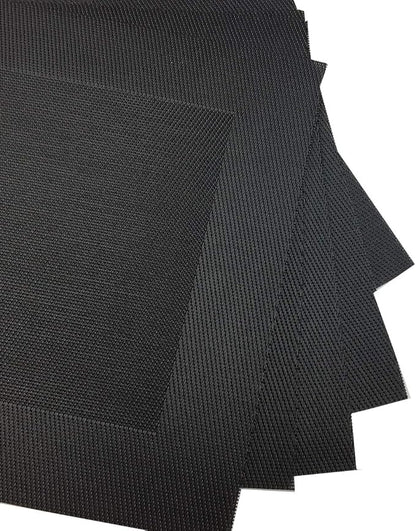 Gugrida Vinyl Black Placemats Heat Resistant Dining Table Mats Non-Slip Washable Place Mats Set of 6 （Black）