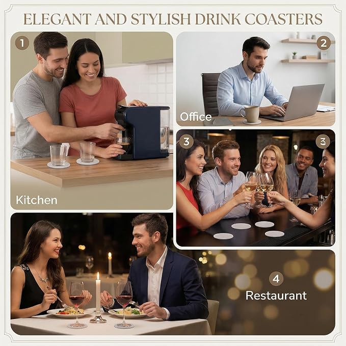 4 PCS Leather Coasters for Drinks, Round Leather Drink Coaster for Table - Image 7