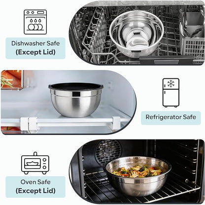 E-far Mixing Bowls With Lids Sets of 5, 10-Piece Stainless Steel Salad Metal - Image 7