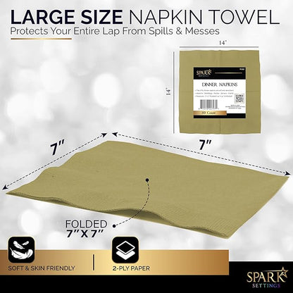 Big Party Pack 40 Count Gold Dinner Napkins Tableware- Ideal for Wedding, Party, Birthday, Dinner, Lunch, Cocktails. (7” x 7”)