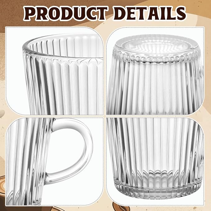 12 Pack Glass Coffee Mugs with Handle 8.5 oz Classic Vertical Stripes Glass - Image 3