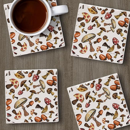 Thirstystone Mushroom Harvest 4 Pack Absorbent Tumbled Tile Stone Coasters | 4" - Image 4