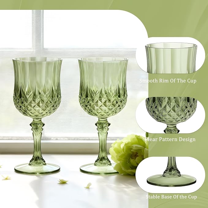 7OZ Plastic Wine Glasses, Reusable Vintage Goblets Unbreakable Drinking Glasses - Image 3