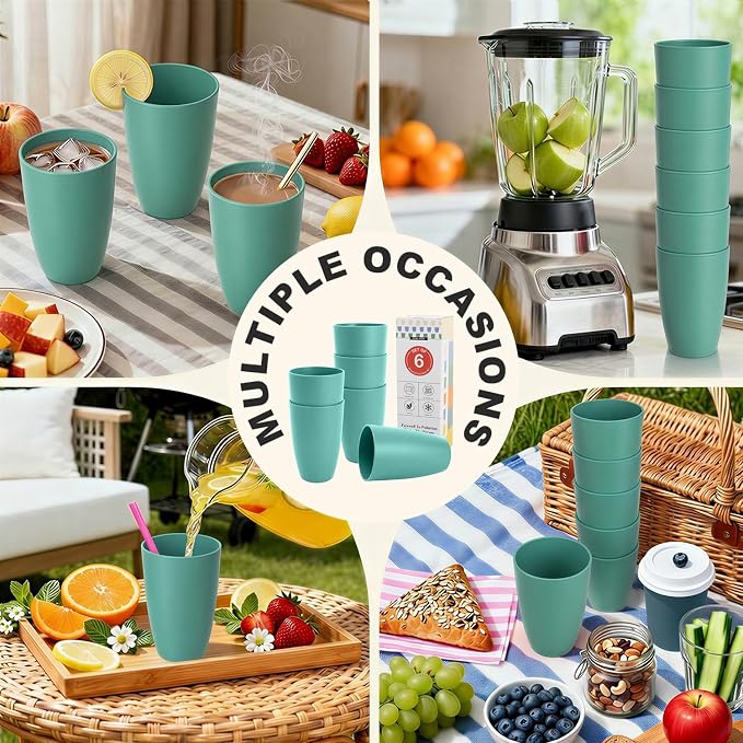 20 OZ Large Wheat Straw Cups Set of 6, Unbreakable Reusable Plastic Cup - Image 8