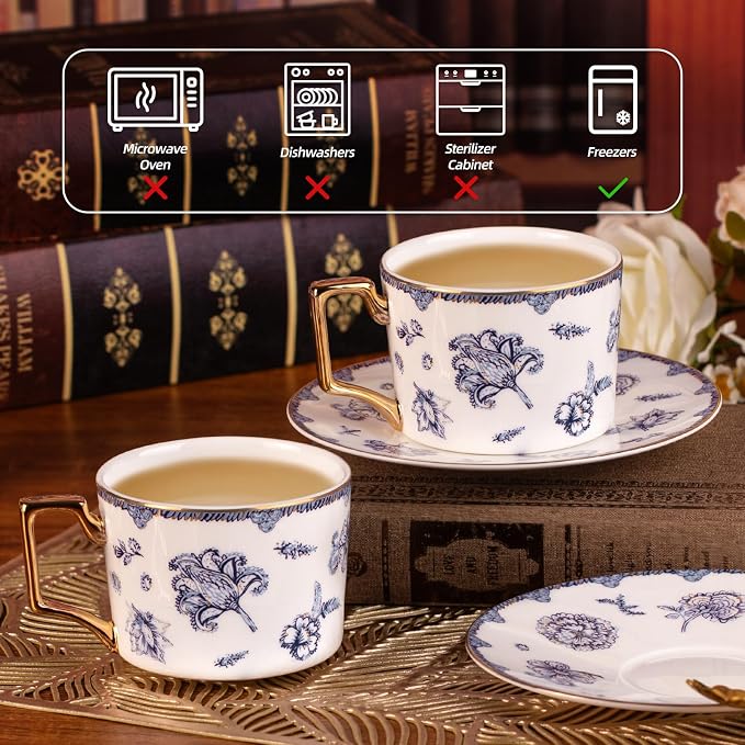 KAMMAK Tea Cups and Saucers Set of 2, Fine Bone China Coffee Cups, 571N | - Image 3