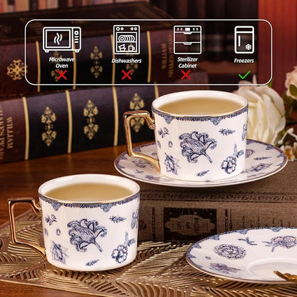 KAMMAK Tea Cups and Saucers Set of 2, Fine Bone China Coffee Cups, 571N | - Image 3