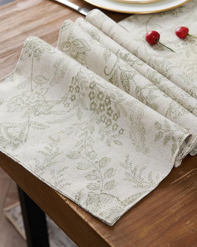 jinchan Sage Green Floral Linen Table Runner 13 x 72 Inch Farmhouse | Textured - Image 8