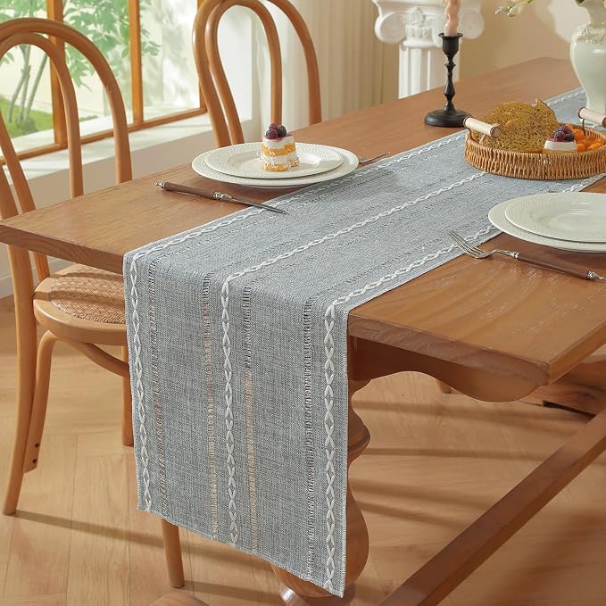 Boho Cotton Linen Blue Table Runner, Farmhouse Woven Table Runners Spring - Image 7