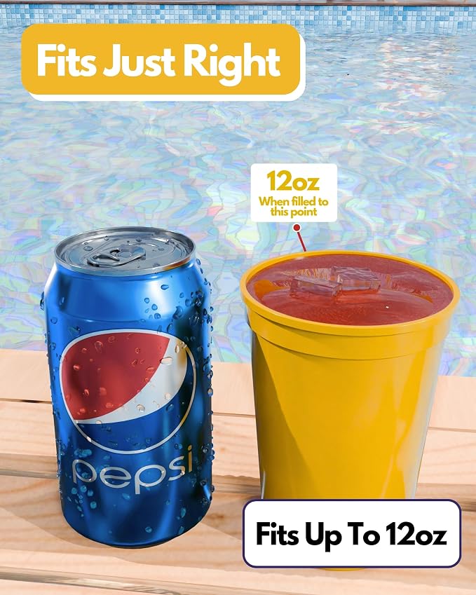 PartyPrints 100 Pack Small 10 to 12 oz Yellow Reusable Blank Plastic Cups - Image 2