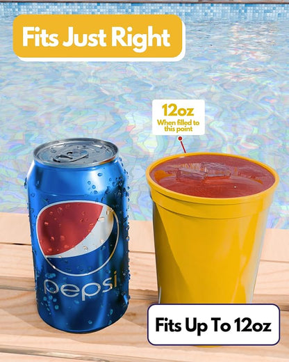 PartyPrints 100 Pack Small 10 to 12 oz Yellow Reusable Blank Plastic Cups - Image 2