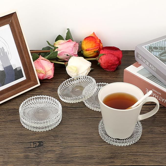 JUXYES Set of 5 Heat-Resistant Clear Glass Coaster - Image 4